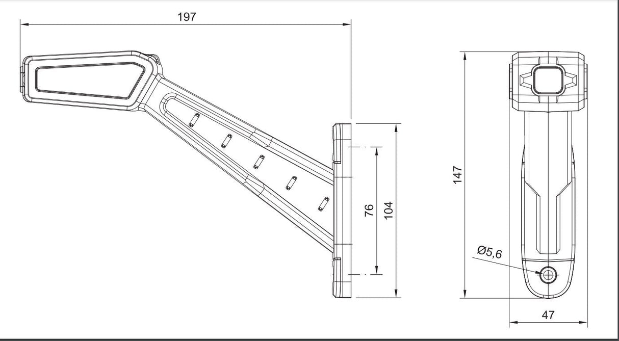 Feu de gabarit LED à bras droit, rectangulaire, en caoutchouc