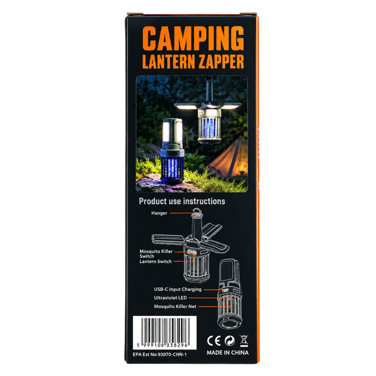 Bug Zapper Light with LED Camping Lantern, 500lm, USB-C, IPX6