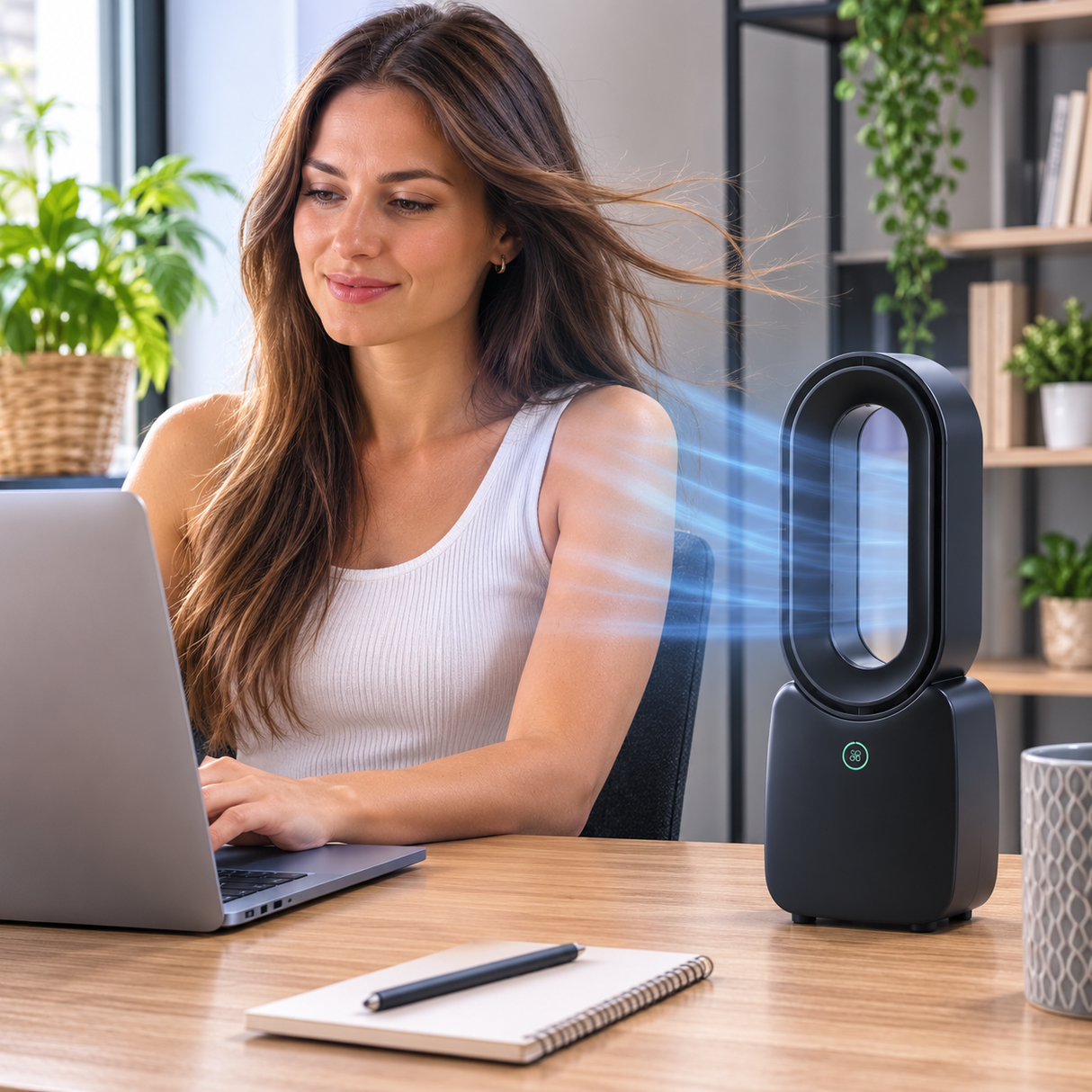 Bladeless Desk Fan USB Rechargeable Quiet Cooling Black & White Models