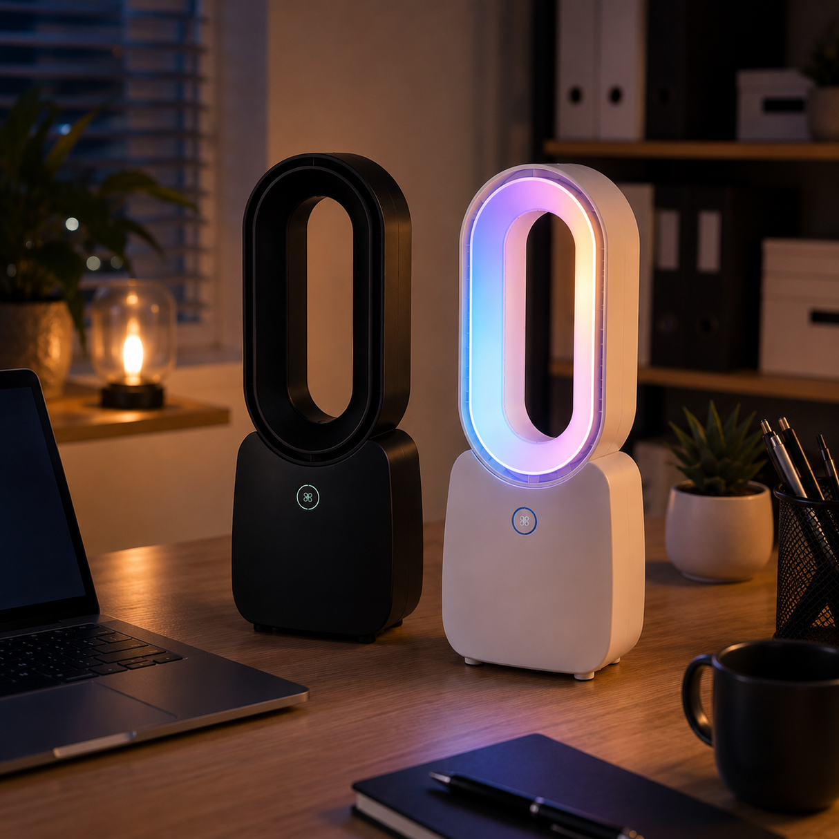 Bladeless Desk Fan USB Rechargeable Quiet Cooling Black & White Models