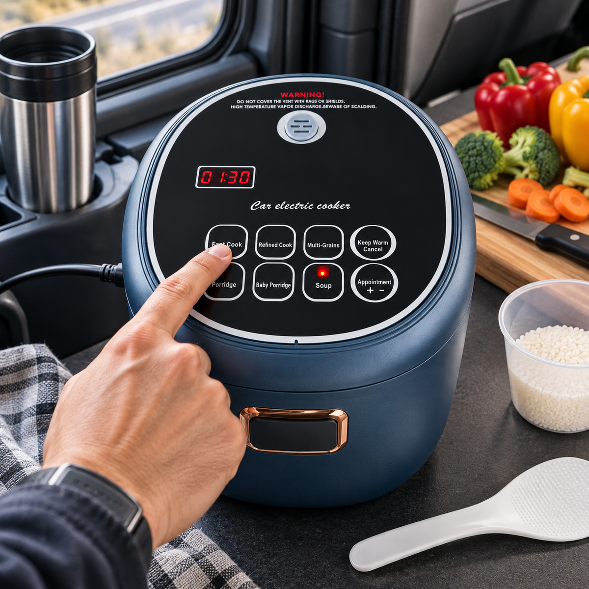 Elektrischer Reiskocher 2L – tragbar für Auto und Zuhause, 12V 24V 220V, multifunktionales Kochen