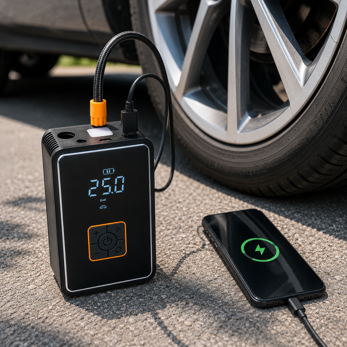 Tyre Inflator & Air Pump for Cars, Bikes & Motorcycles with Digital Display and powerbank function