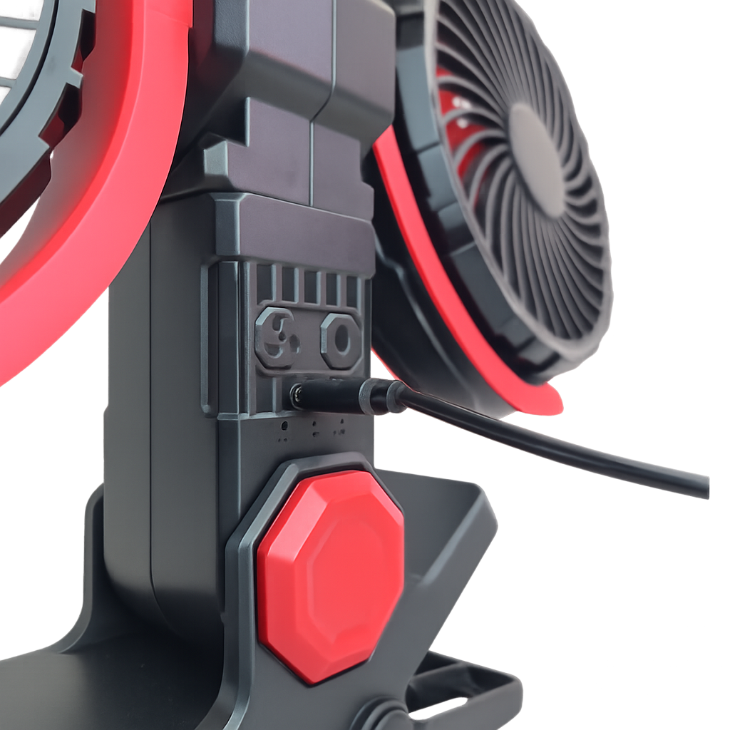 Rechargeable Clip On Fan with Dual Heads 6inch, LED Light & USB-C Charging