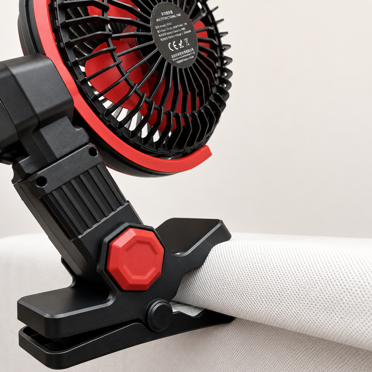 Rechargeable Clip On Fan with Dual Heads 6inch, LED Light & USB-C Charging