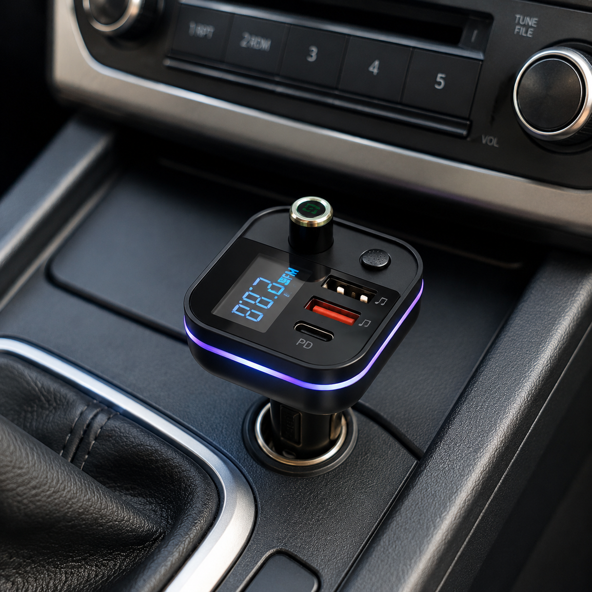 FM transmitter and car charger with Bluetooth speaker black