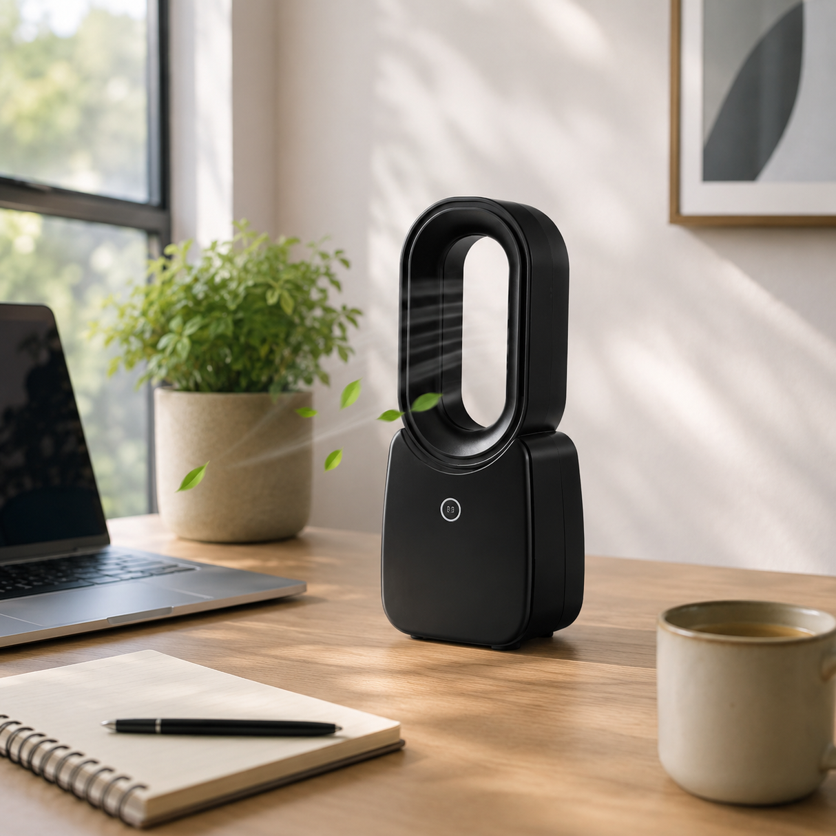Bladeless desk fan USB-C powered with mood light