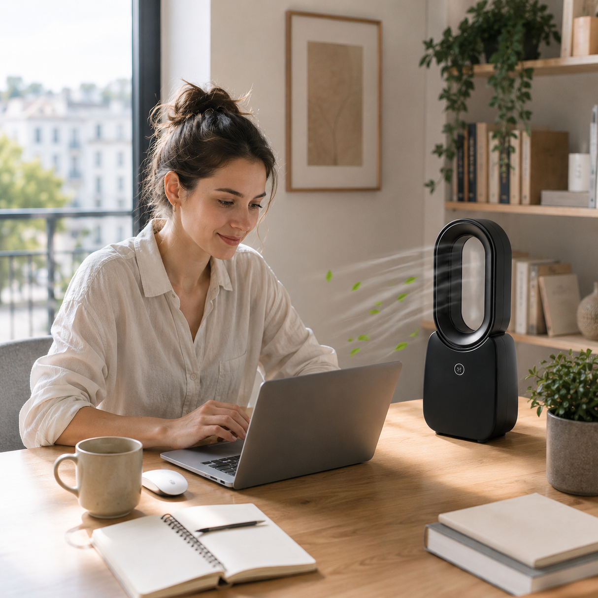 Bladeless desk fan USB-C powered with mood light