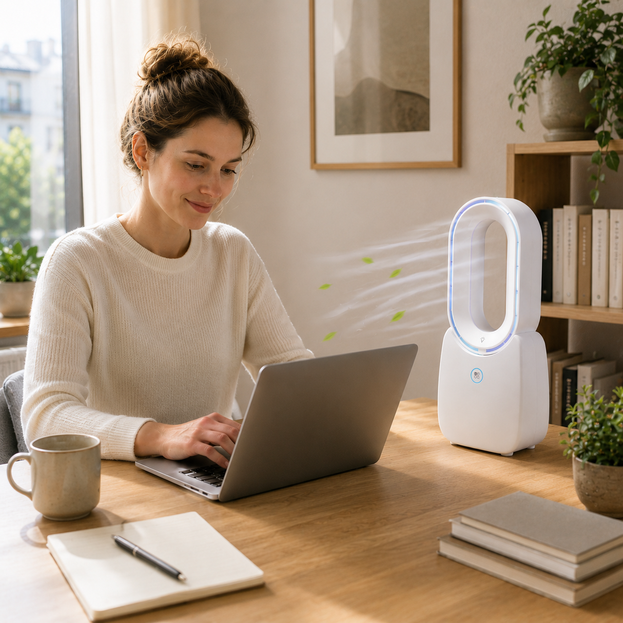 Bladeless desk fan USB-C powered with mood light