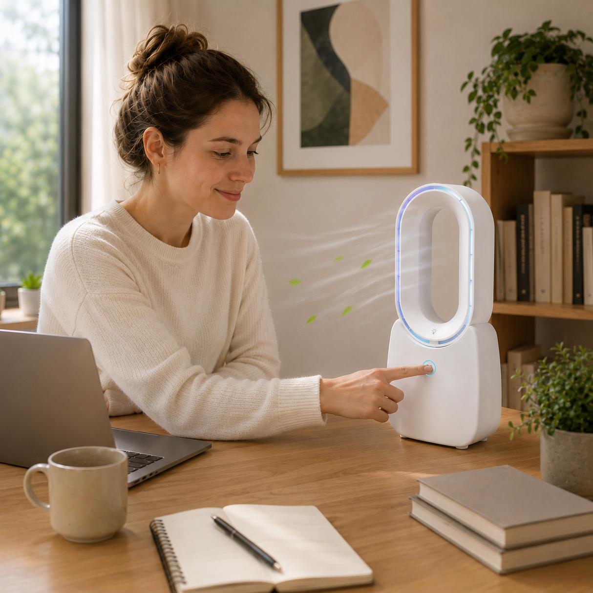 Bladeless desk fan USB-C powered with mood light