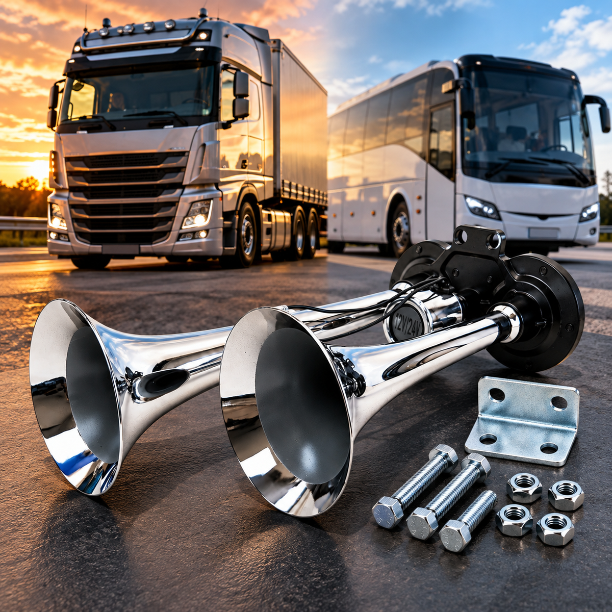 Air Horn Twin Trumpet 110 dB for Trucks Lorries and Buses