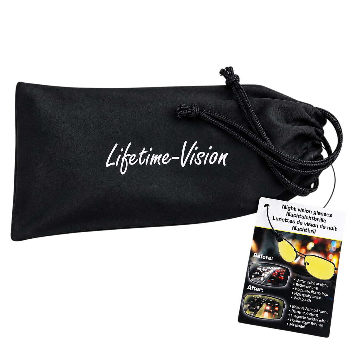 Night Driving Glasses with Yellow Lenses, Lightweight Metal Frame and Storage Pouch