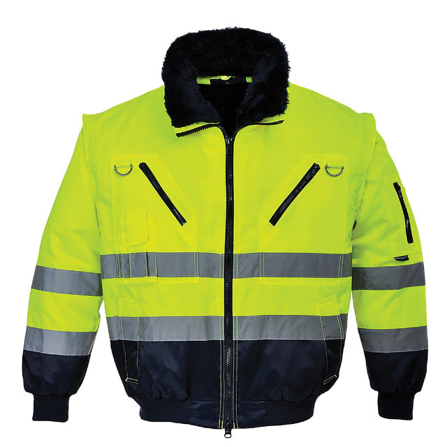 3-in-1 Warnschutz-Pilotenjacke Gelb-Marineblau