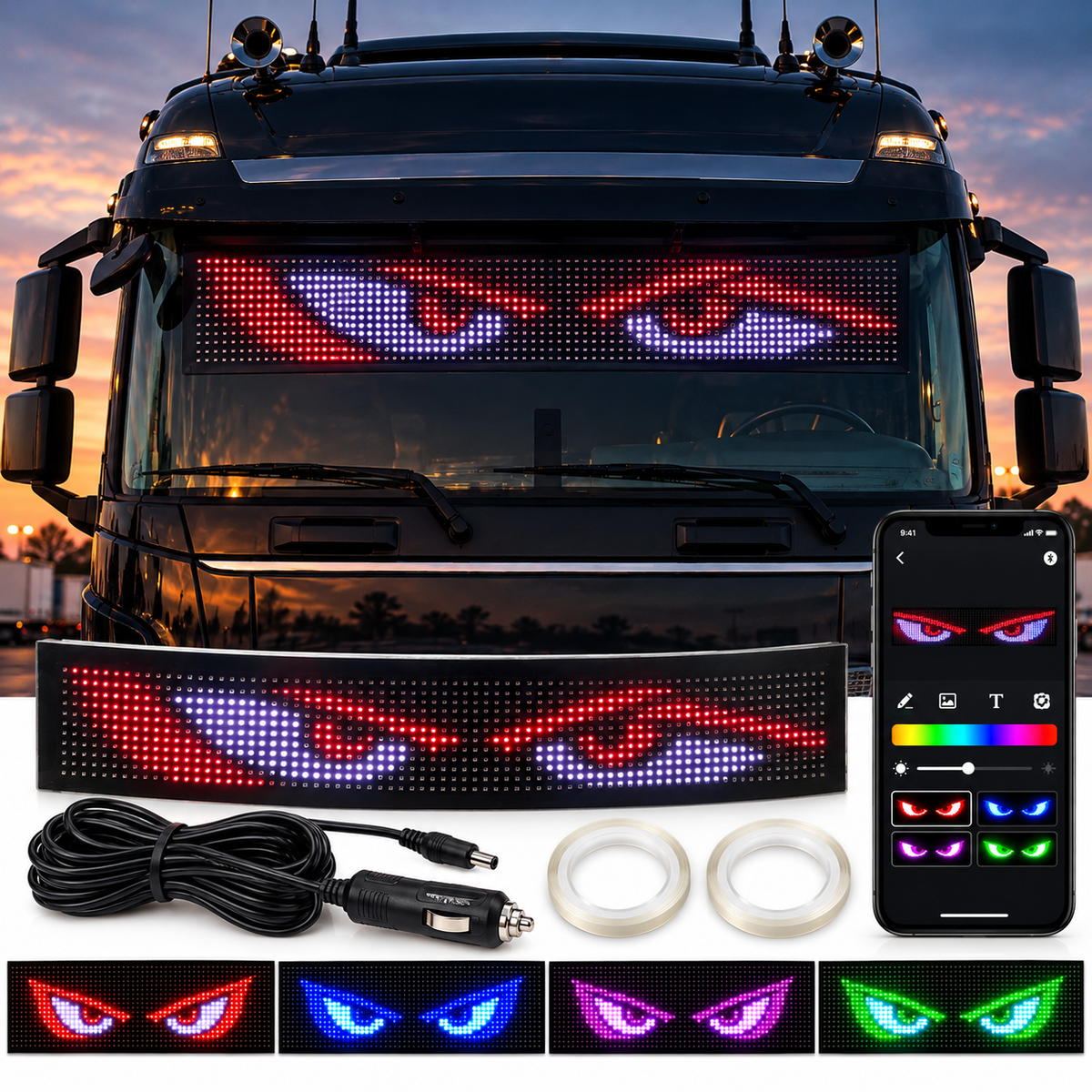 Devil Eyes LED Display Flexible RGB Screen with Bluetooth Control for Cars and Trucks