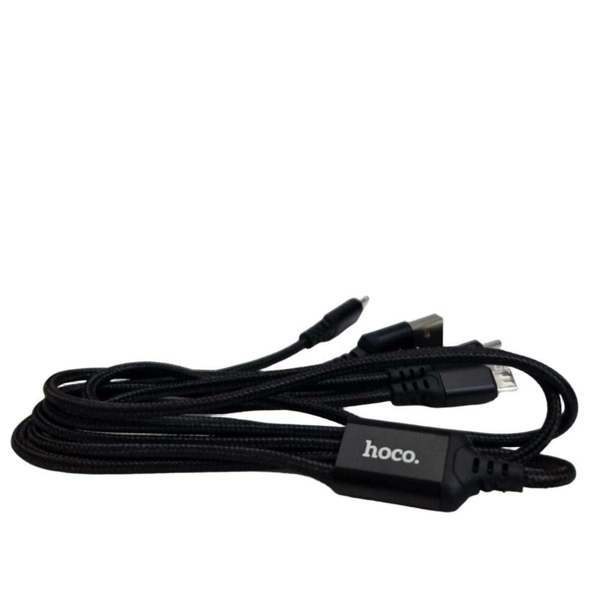 Hoco X76 USB кабел 4 в 1 – Lightning, Type-C и Micro USB, 1 м, черен