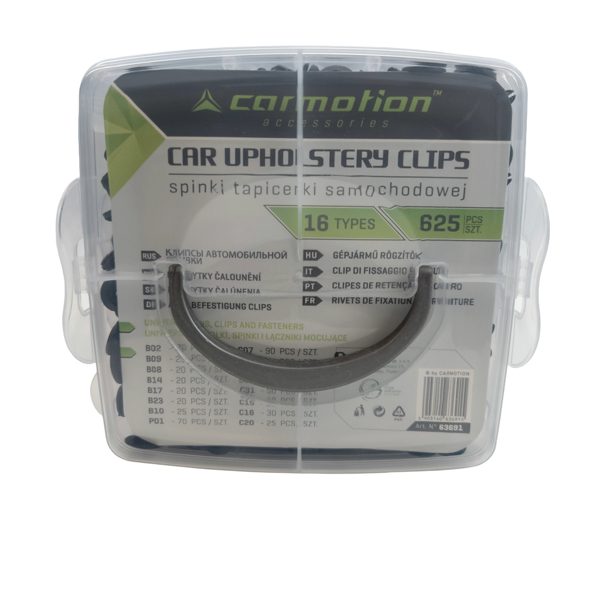 Sada plastových príchytiek na karosériu, 16 typov, 625 ks