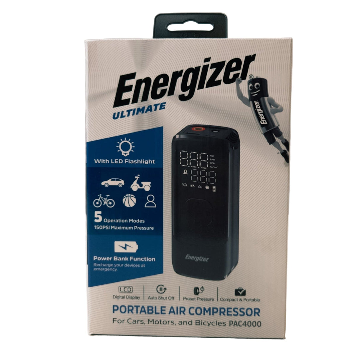 Mini compresor portátil con power bank y linterna LED Energizer PAC4000