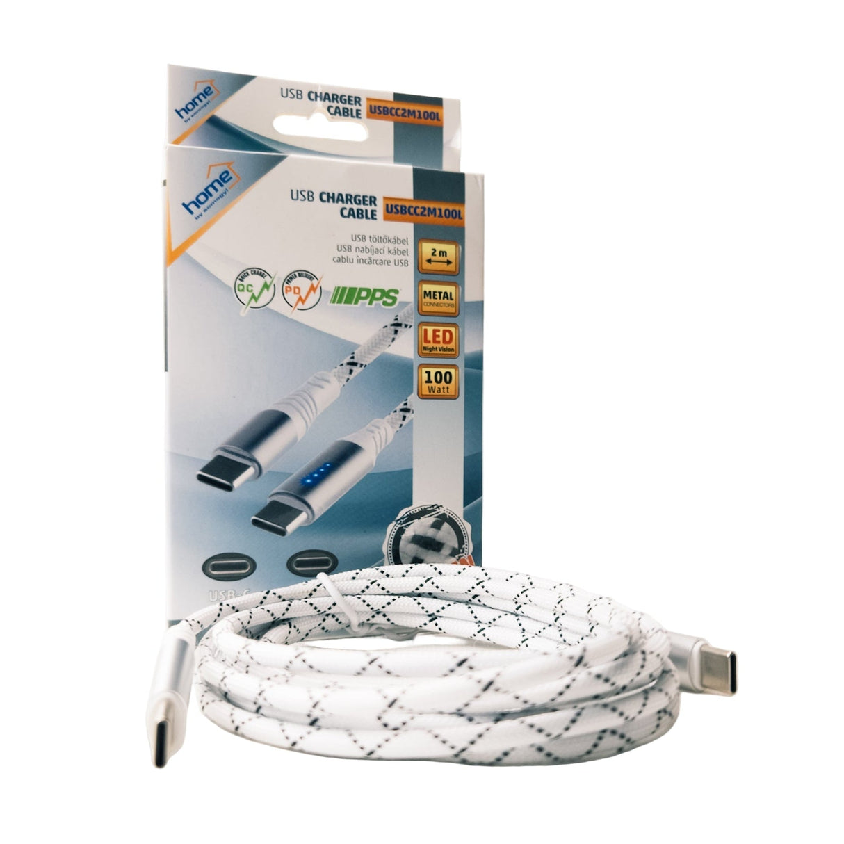 Cablu USB-C pentru încărcare rapidă, cu afișaj LED, 100W, 2 metri