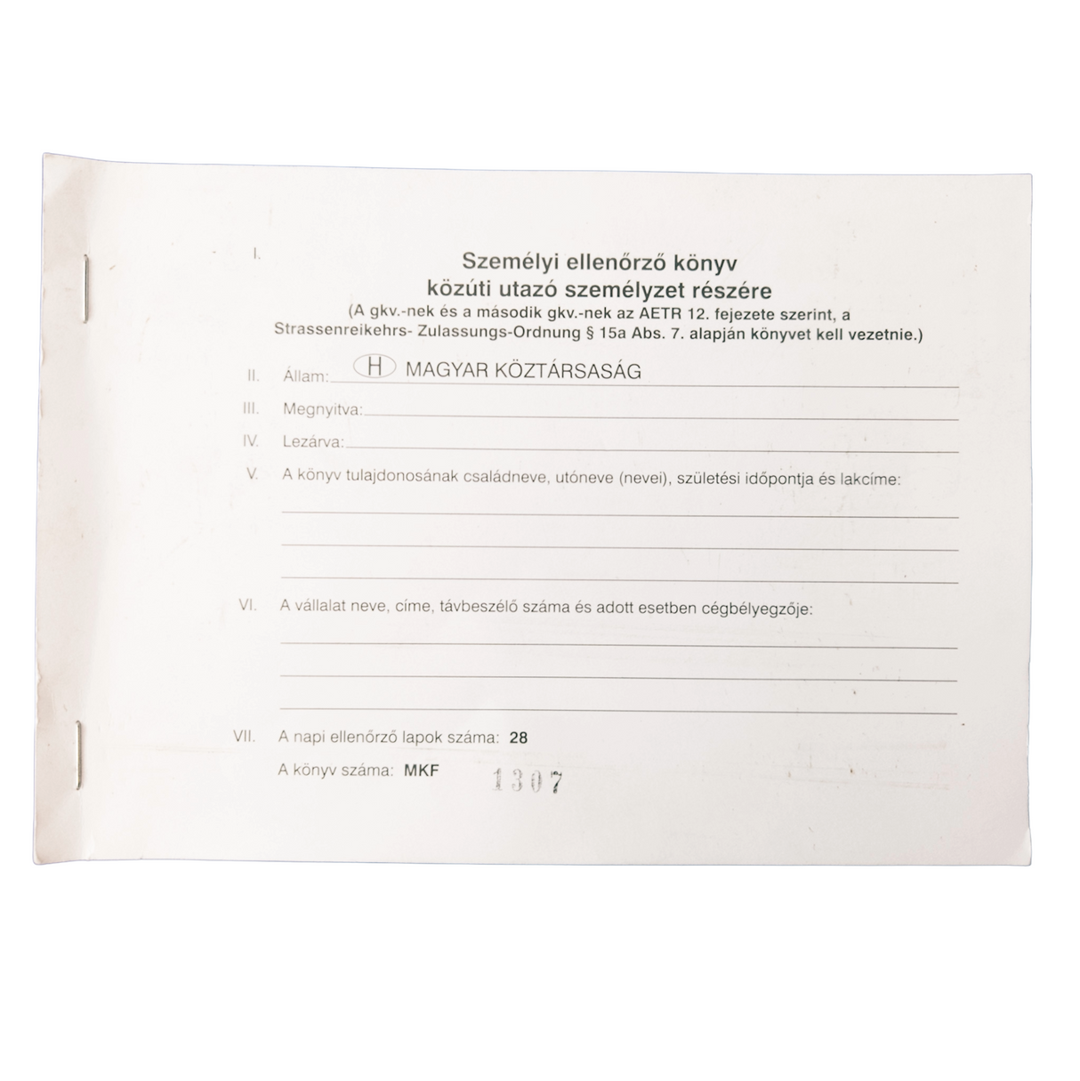 Driver's Logbook for Personal Records