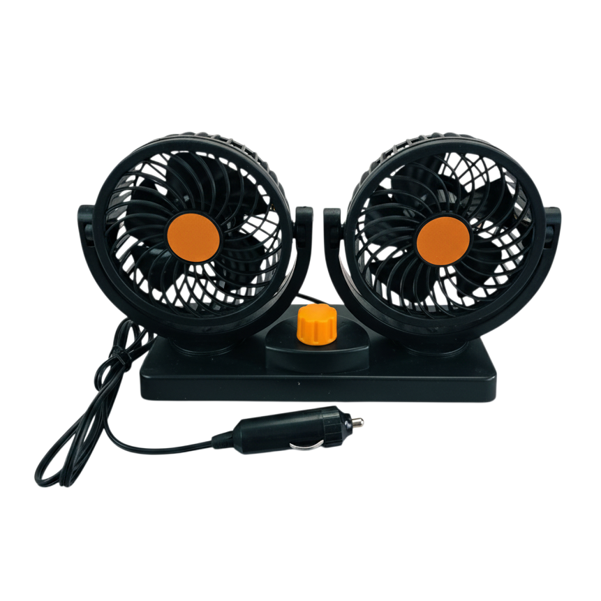 Car Fan with Dual Adjustable Heads, 2 Speeds, 2x15cm