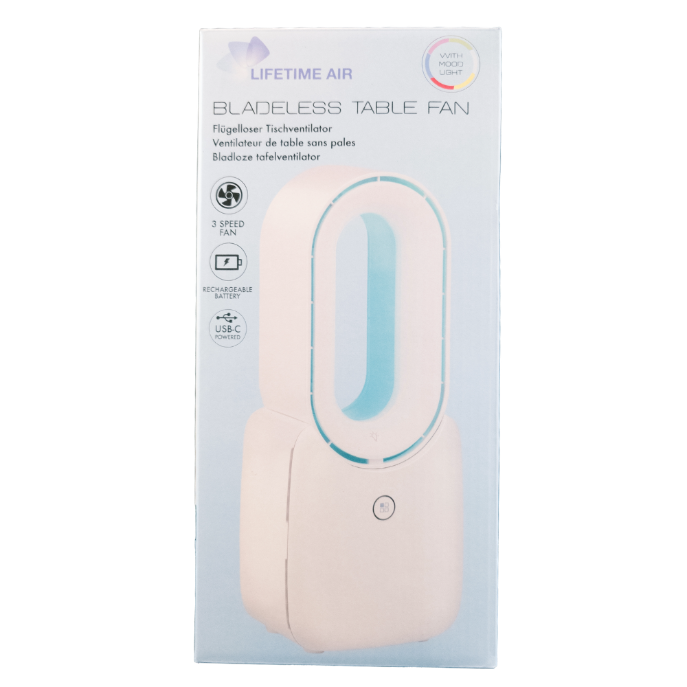 Bladeless desk fan USB-C powered with mood light