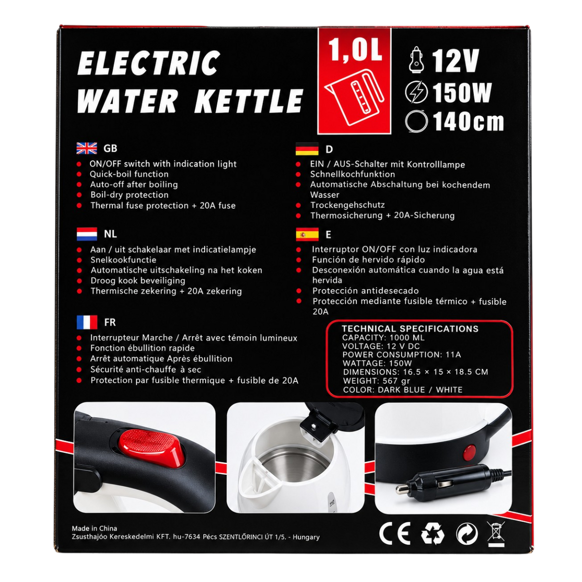 Car Kettle 1L for hot drinks on the road