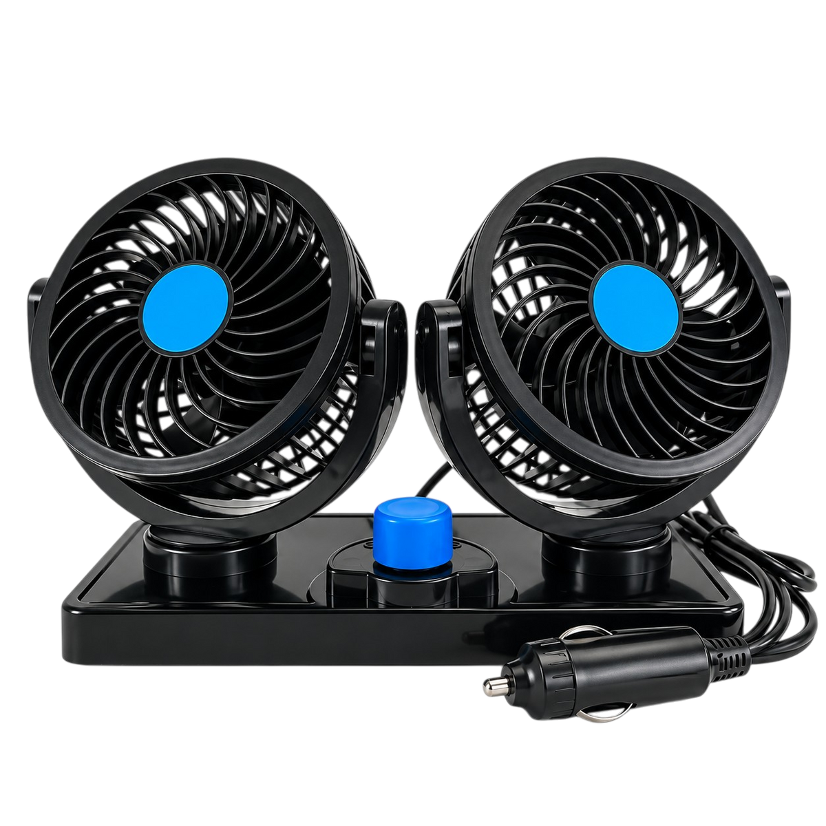 Car Fan with Dual Adjustable Heads, 2 Speeds, 2x15cm
