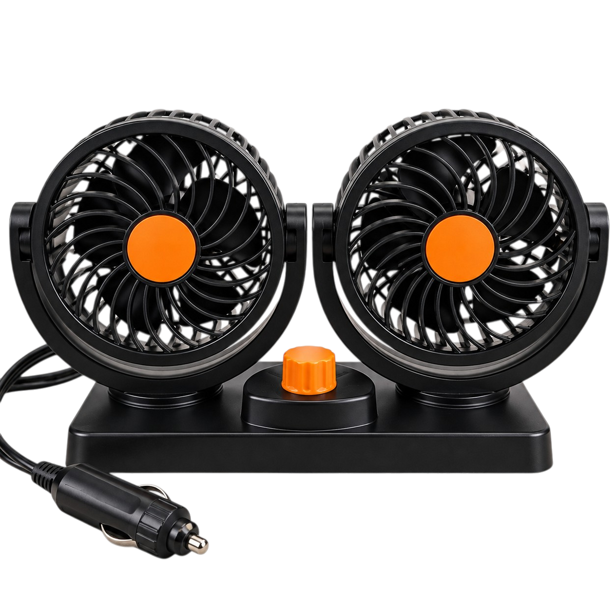 Car Fan with Dual Adjustable Heads, 2 Speeds, 2x15cm