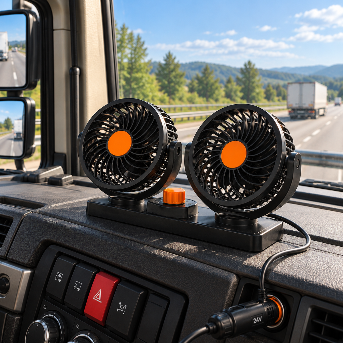 Car Fan with Dual Adjustable Heads, 2 Speeds, 2x15cm
