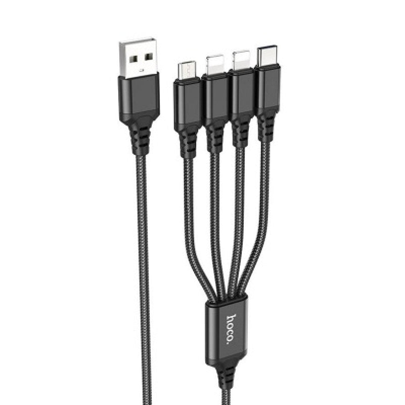 Hoco X76 USB кабел 4 в 1 – Lightning, Type-C и Micro USB, 1 м, черен