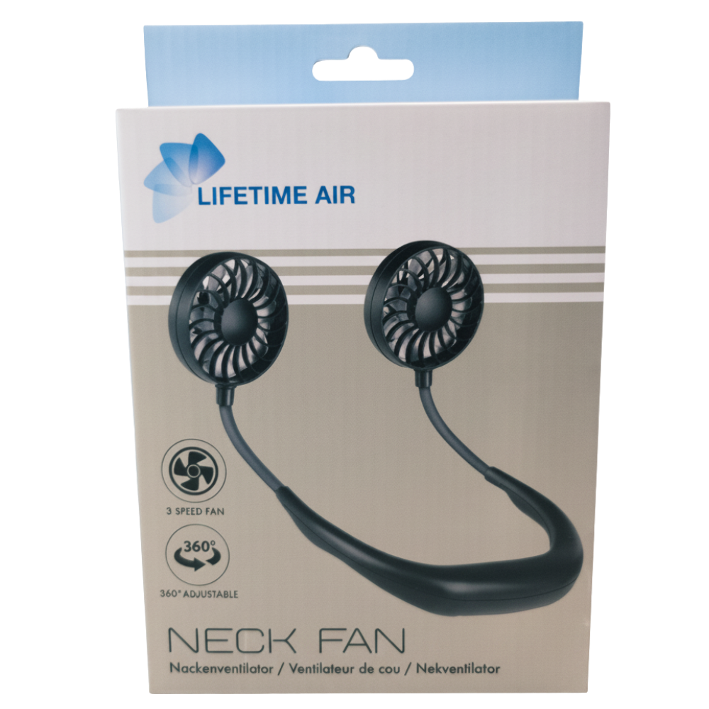 Neck Fan with Flexible Arms and 3 Speed Levels, 2W – Black