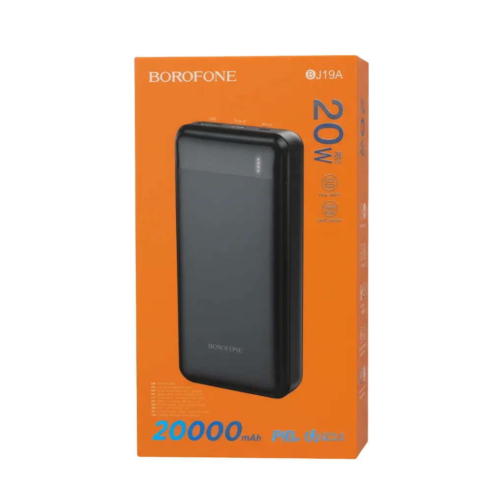 Power Bank Borofone 20.000 mAh con ricarica rapida PD 20W + QC 3.0 - Nero