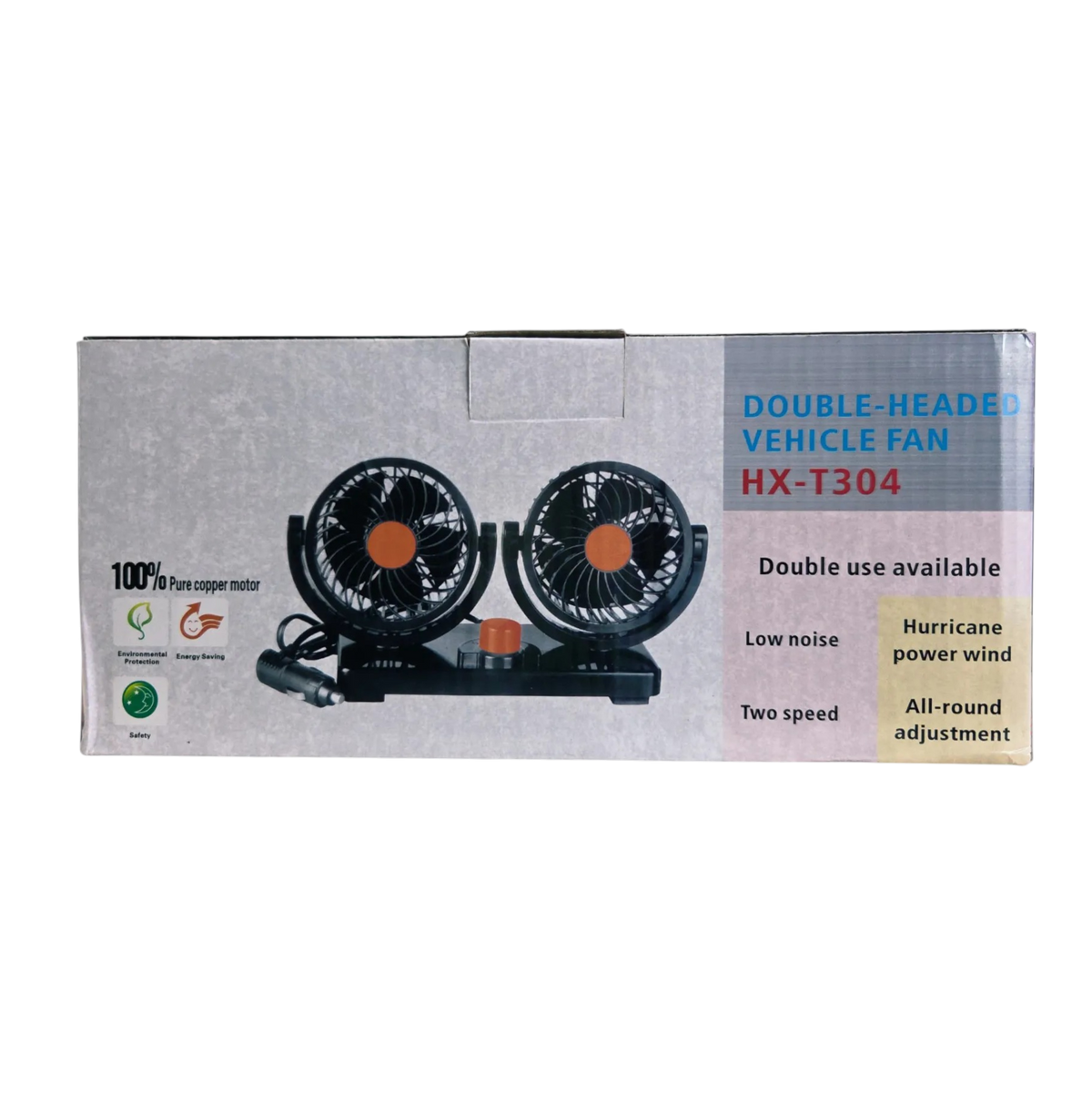 Car Fan with Dual Adjustable Heads, 2 Speeds, 2x15cm