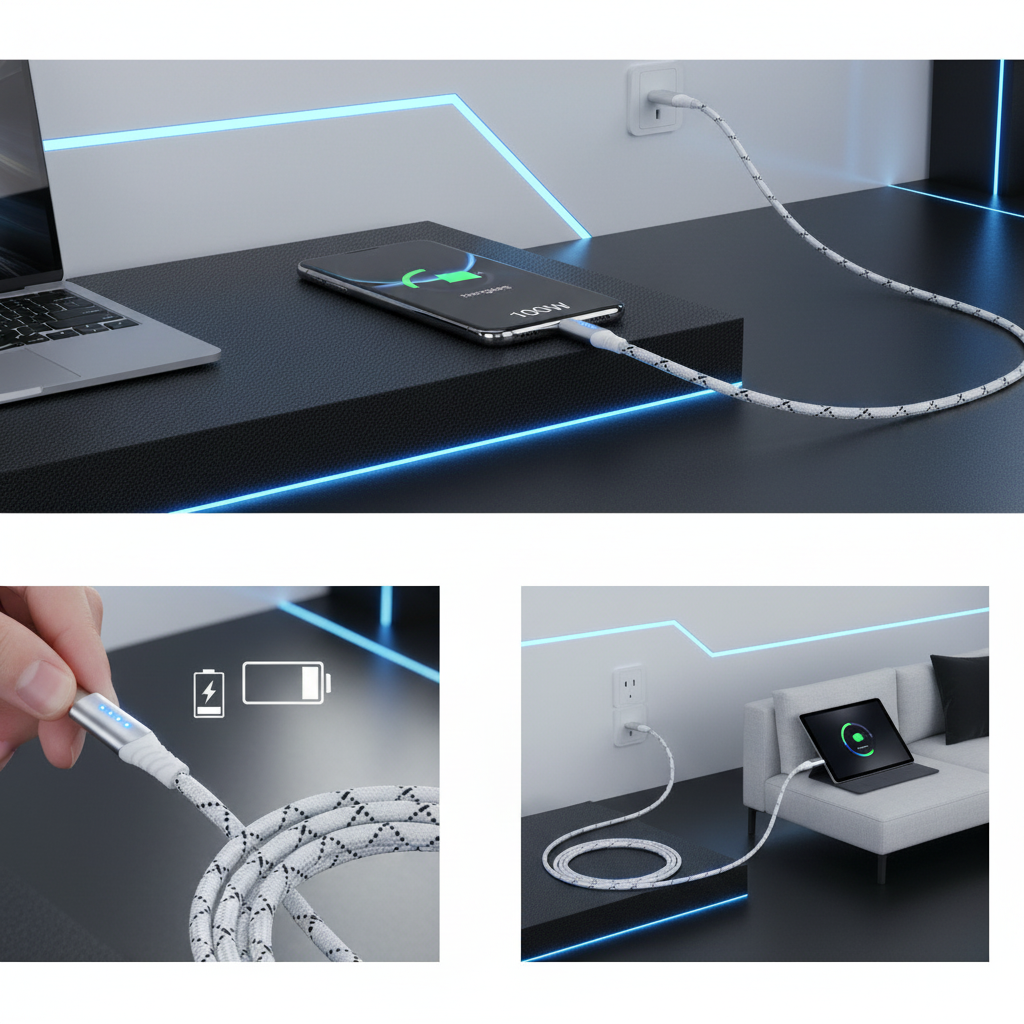 Cablu USB-C pentru încărcare rapidă, cu afișaj LED, 100W, 2 metri