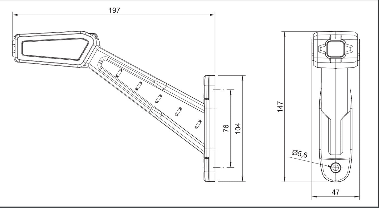 Feu de gabarit LED à bras droit, rectangulaire, en caoutchouc
