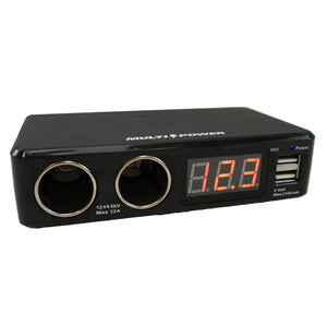 Distribuidor de Isqueiro com 2 Entradas e 2 Saídas USB + Voltímetro