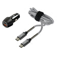USB auto punjač s USB-C i USB-A izlazima + ojačani kabel 1 m
