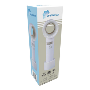 Portable handheld fan with bladeless cooling and usb charger, white