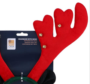Christmas Reindeer Headband with Light-Up Nose