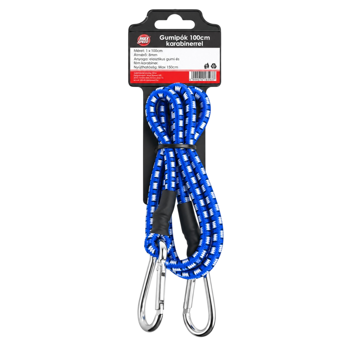 Bungee Cord with Carabiner Clips 8 mm, blue 1pcs