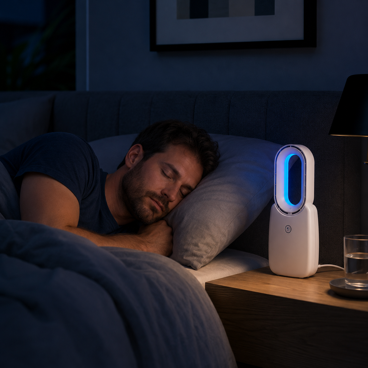 Bladeless desk fan USB-C powered with mood light