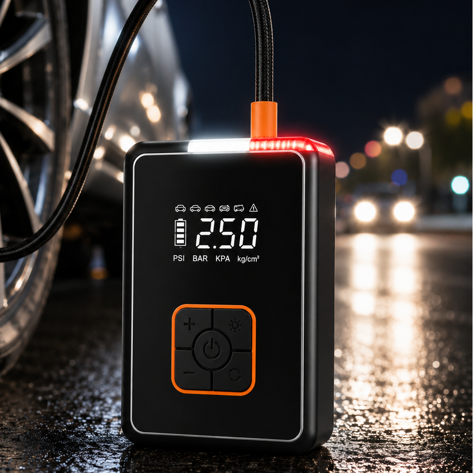 Tyre Inflator Portable Air Compressor for Cars, Bikes & Motorcycles with Digital Display and powerbank function