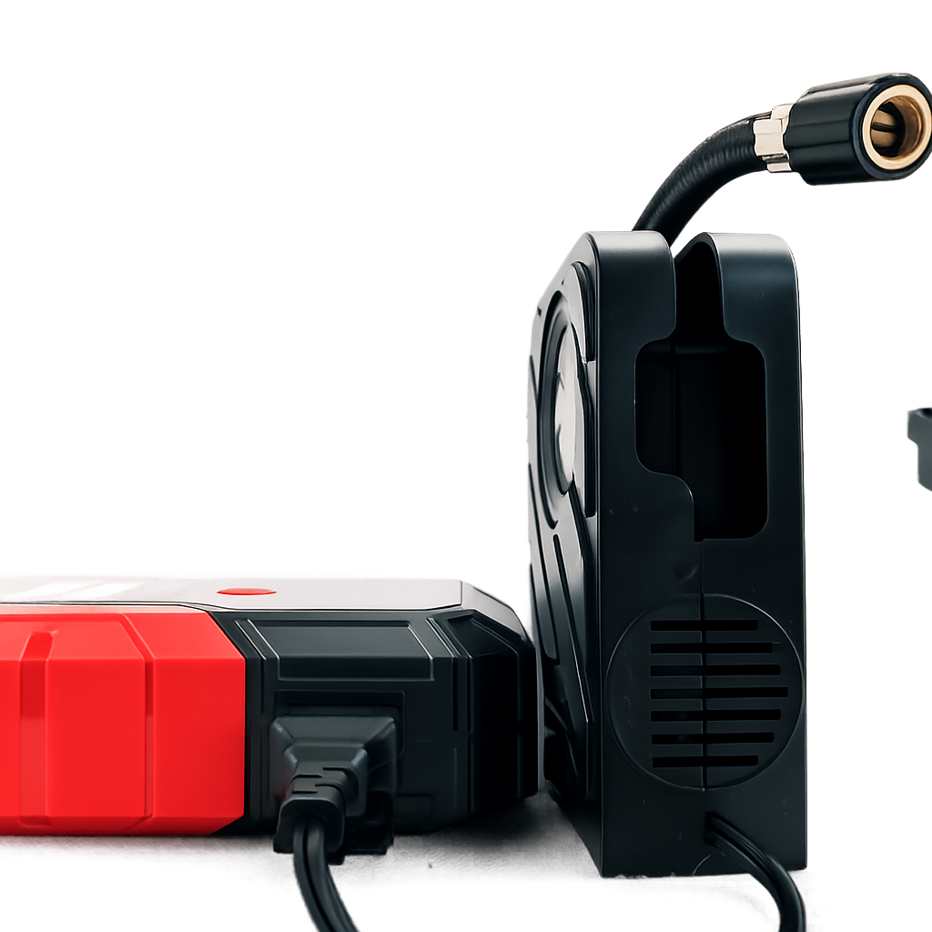 Multifunktionales 12V Starthilfe-Set mit Kompressor, USB-Ladegerät und LED-Lampe