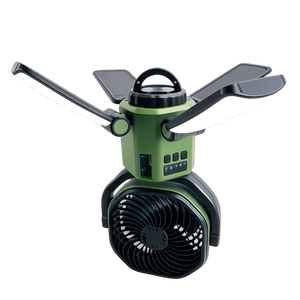 Portable Solar Fan with 6000mAh Battery, LED Camping Light, USB-C Charging & Power Bank