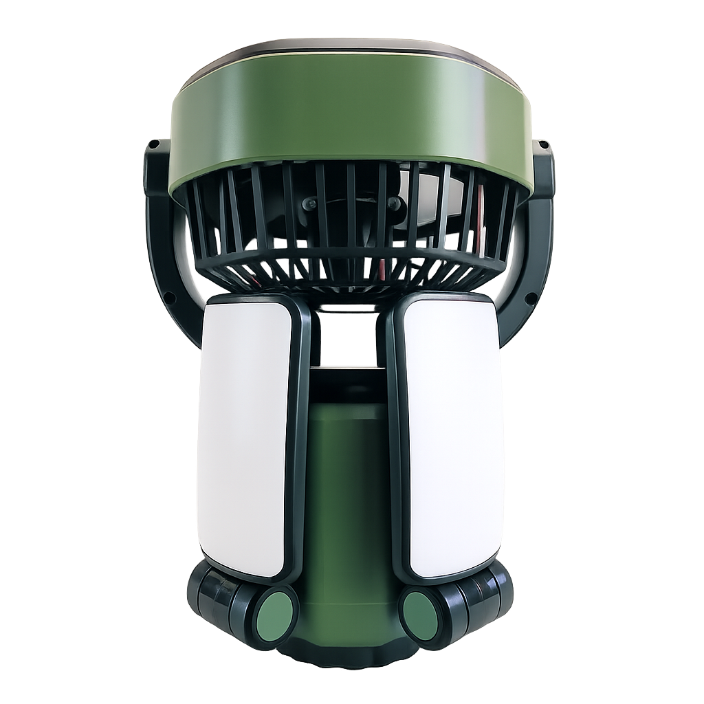 Portable Solar Fan with 6000mAh Battery, LED Camping Light, USB-C Charging & Power Bank
