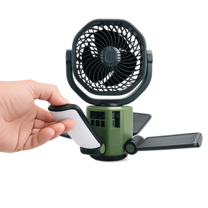 Portable Solar Fan with 6000mAh Battery, LED Camping Light, USB-C Charging & Power Bank