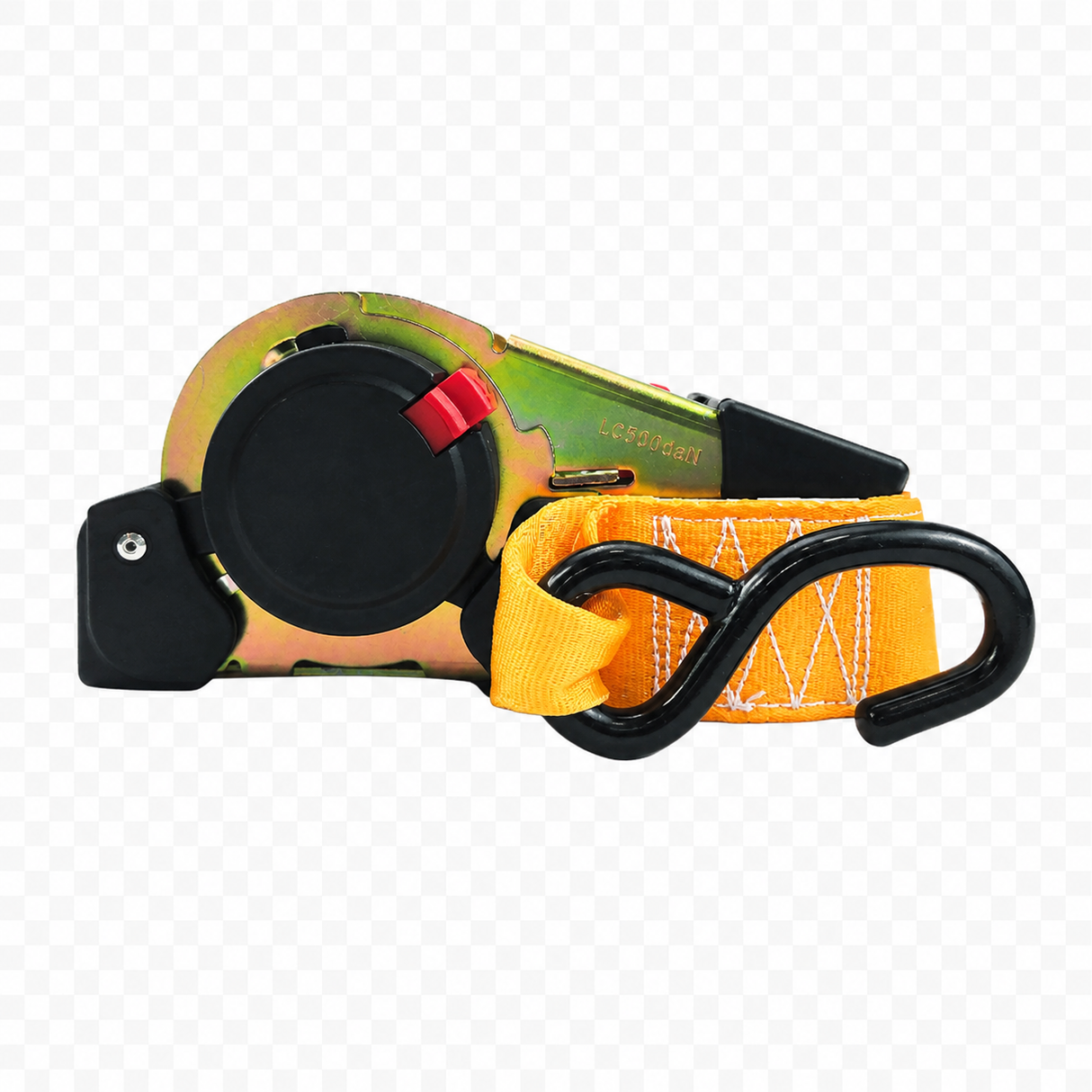 Automatický račňový upínací pás so samonavíjacím mechanizmom a hákmi