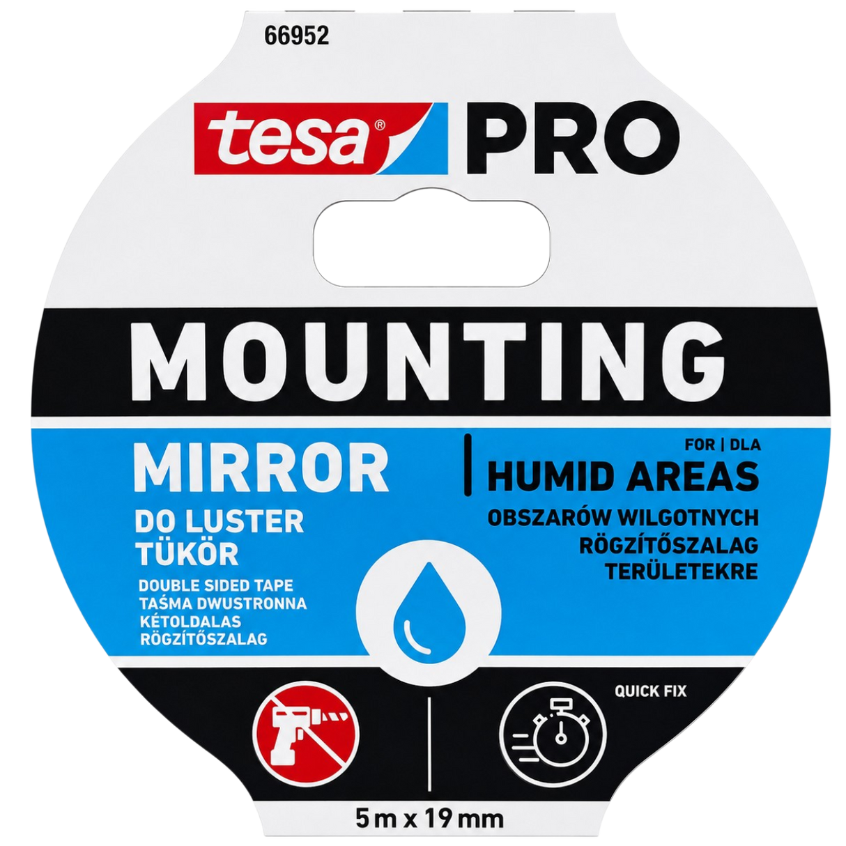 Mirror Tape Double Sided Adhesive for Bathroom Mirrors Mounting PRO 5m x 19mm