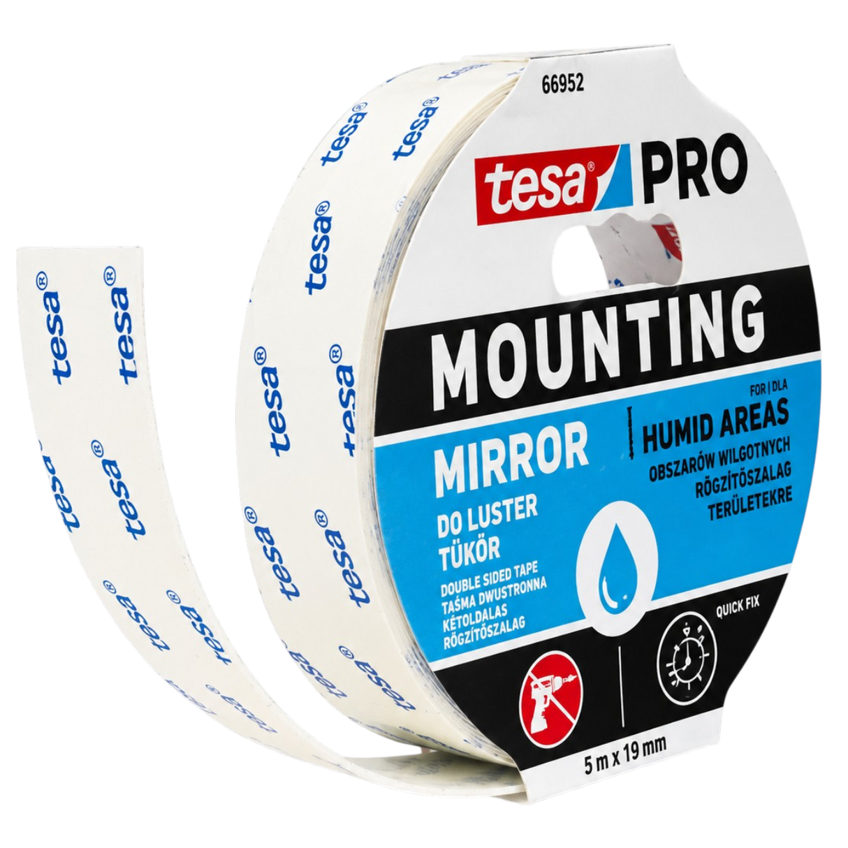 Mirror Tape Double Sided Adhesive for Bathroom Mirrors Mounting PRO 5m x 19mm
