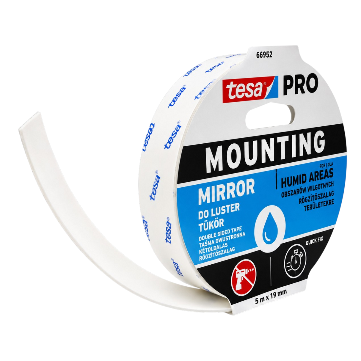 Mirror Tape Double Sided Adhesive for Bathroom Mirrors Mounting PRO 5m x 19mm