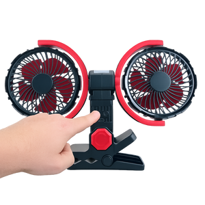 Rechargeable Clip On Fan with Dual Heads 6inch, LED Light & USB-C Charging